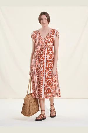 La Fee Maraboutee Robe mi-longue orange à imprimé