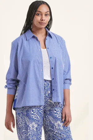 La Fee Maraboutee Chemise bleu marine en popeline de coton rayée oversize