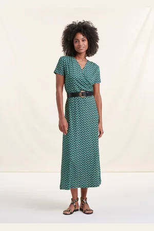 La Fee Maraboutee Robe longue verte avec drapé à imprimé