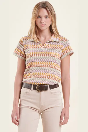 La Fee Maraboutee Polo multicolore terracotta en crochet manches courtes
