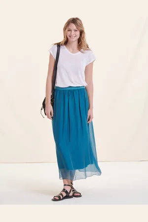 La Fee Maraboutee Jupe midi en voile bleue taille élastique