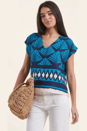 La Fee Maraboutee Top bleu oversize manches courtes encolure V