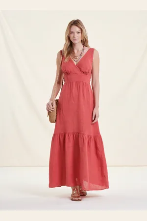 La Fee Maraboutee Robe longue corail sans manches en lin