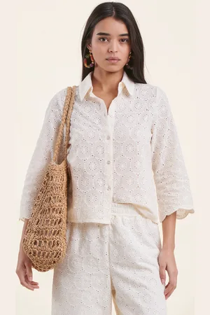 La Fee Maraboutee Chemise écrue en broderie anglaise manches 3/4