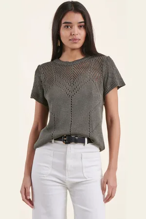 La Fee Maraboutee Pull kaki manches courtes encolure ronde