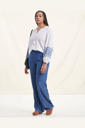 La Fee Maraboutee Pantalon fluide bleu en lyocell