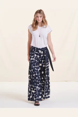 La Fee Maraboutee Pantalon large bleu foncé taille élastique imprimé ethnique
