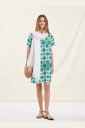 La Fee Maraboutee Robe courte en lin verte encolure tunisienne