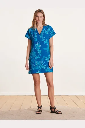 La Fee Maraboutee Robe courte bleue à imprimé floral manche courtes
