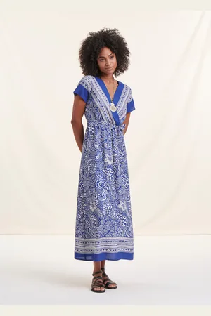 La Fee Maraboutee Robe longue fluide bleue à fleurs