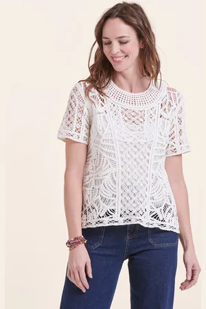 La Fee Maraboutee Top écru en crochet manches courtes