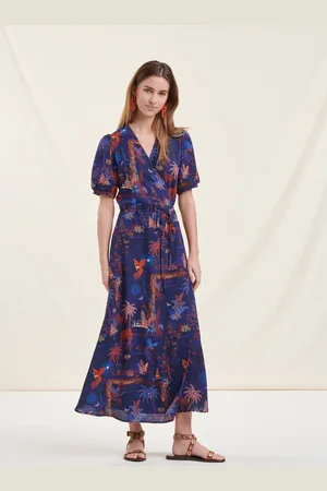 La Fee Maraboutee Robe longue portefeuille bleue imprimée