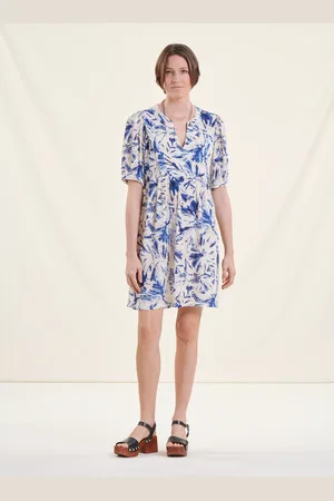La Fee Maraboutee Robe courte évasée à imprimé bleu et blanc