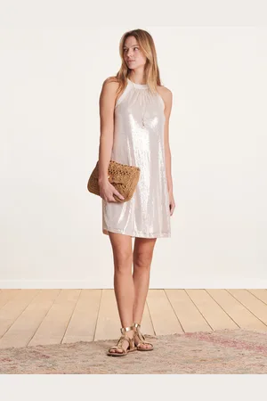La Fee Maraboutee Robe courte ample sans manches beige à paillettes