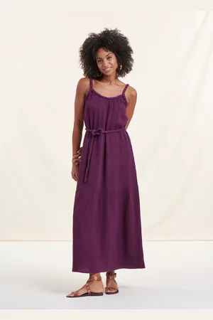 La Fee Maraboutee Robe longue prune à bretelles en gaze de coton biologique