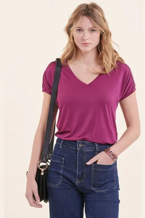 La Fee Maraboutee T-shirt violet col V manches courtes en lyocell