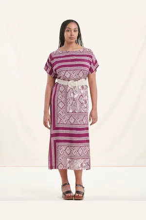 La Fee Maraboutee Robe longue fluide violette imprimé foulard