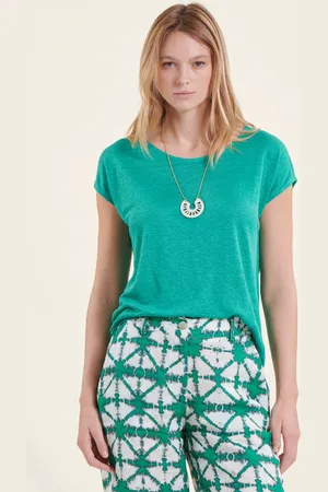 La Fee Maraboutee T-shirt vert menthe en lin manches courtes