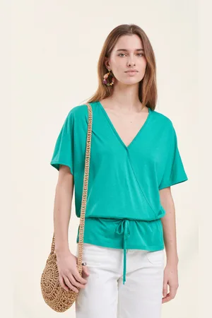 La Fee Maraboutee T-shirt blousant vert menthe en lyocell manches courtes