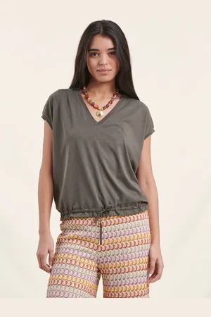 La Fee Maraboutee T-shirt blousant kaki en lyocell manches courtes