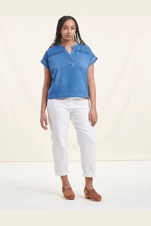 La Fee Maraboutee Top fluide bleu denim en lyocell