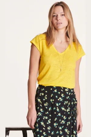 La Fee Maraboutee T-shirt jaune en lin manches courtes