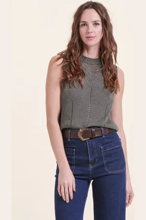 La Fee Maraboutee Pull kaki sans manches encolure ronde