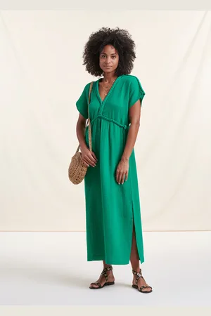 La Fee Maraboutee Robe longue verte en gaze de coton biologique
