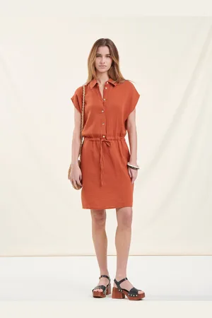 La Fee Maraboutee Robe chemise courte orange en coton