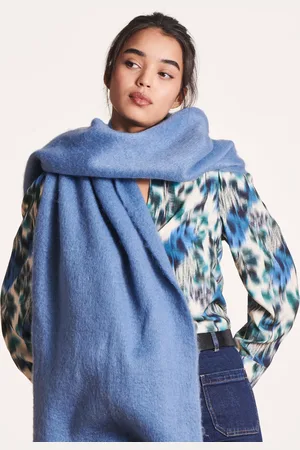 La Fee Maraboutee Étole unie bleue à franges