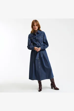 La Redoute Robe Chemise Longue En Jean Manches Longues