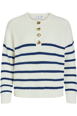 VILA Pull Rayé Col Boutonné