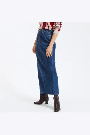 Suncoo Jupe Droite Longue En Jean Fancy