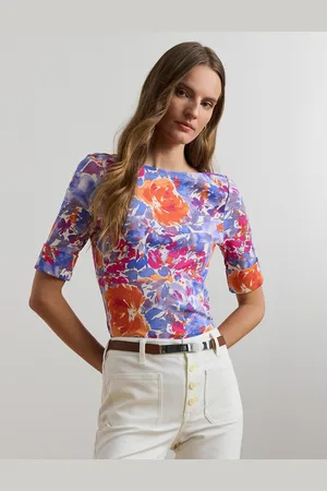 Ralph Lauren Tee Shirt Imprimé Fleuri Col Bateau Manches Courte