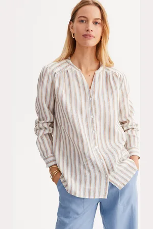 ANNE WEYBURN Blouse Rayée En Lin Col Rond Manches Longues