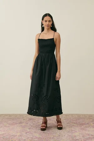 Louise Misha Robe Longue Brodée À Fines Bretelles Giselle