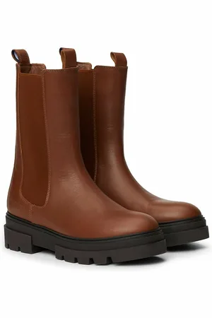 Tommy Hilfiger Boots Cuir Élastiquées À Talon Plat