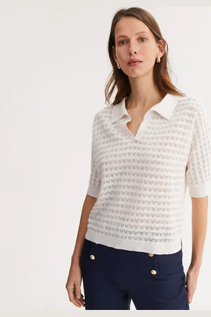 ANNE WEYBURN Pull Col Polo En Maille Pointelle Lin Majoritaire