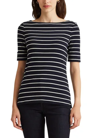 Ralph Lauren Tee Shirt Rayé Col Bateau Manches Courtes