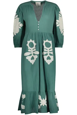 Leon & Harper Robe Midi Col V Manches 3/4 À Broderies Roza