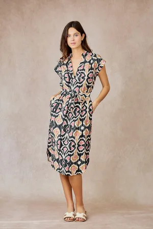 See u soon Robe Mi Longue Imprimée Manches Courtes Col V