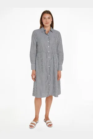 Tommy Hilfiger Robe Chemise Midi Rayée Manches Longues