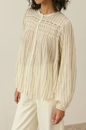 Louise Misha Blouse Col Rond Rayée Brodée Manches Longues Jally