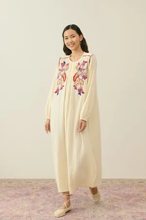 Louise Misha Robe Longue Brodée Manches Longues Djinalia