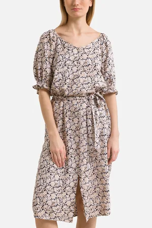 VERO MODA Robe Évasée Encolure V Manches Courtes Imprimée
