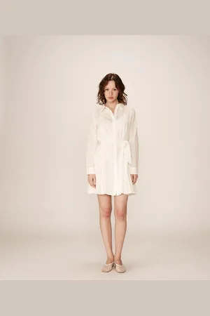 Grace & Mila Robe Chemise Courte Brodée Manches Longues Praline