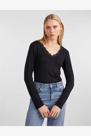 Pieces® T-shirt Manches Longues Col En Dentelle