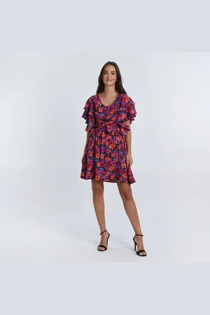 Molly Bracken Robe Imprimée Manches Courtes Avec Volant