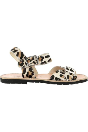 MINORQUINES Sandales En Cuir Talon Plat Avarca Boucle Leopard