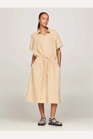 Tommy Hilfiger Robe Chemise Midi En Lin Manches Courtes